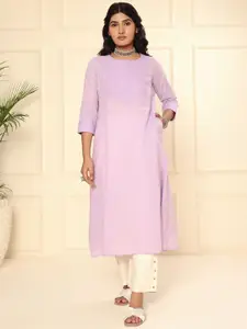 ARAVALII Round Neck Pure Cotton A-Line Kurta
