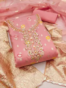 KALINI Floral Woven Design Zari Organza Jacquard Unstitched Dress Material