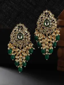 Jazz and Sizzle Gold Plated Kundan Studed & Beaded Meenakari Contemporary Drop Earrings