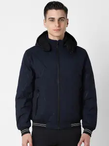 Van Heusen Flex Men Self Design Hooded Bomber Jacket