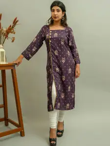 GO BOUJEE Floral Printed Square Neck Cotton Straight Kurta