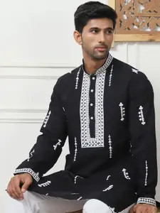 Jompers Floral Embroidered Mandarin Collar Chikankari Straight Kurta