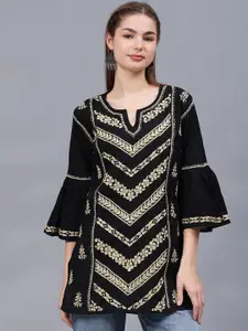 Seva Chikan Ethnic Motifs Embroidered V-Neck Flared Sleeves Chikankari Handloom Chikankari Kurti