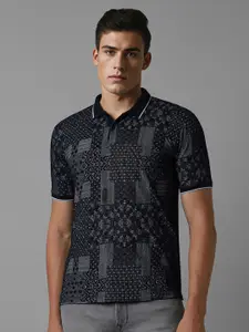 Louis Philippe Jeans Men Abstract Printed Polo Collar Cotton Slim Fit T-Shirt