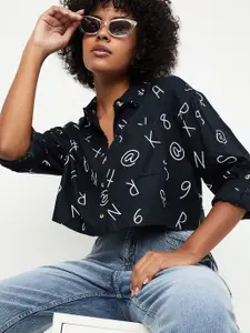 max Women Spread Collar Typography Printed Casual Shirt