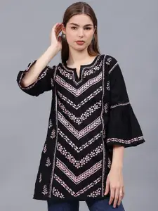 Seva Chikan Ethnic Motifs Embroidered V-Neck Chikankari Chikankari Kurti