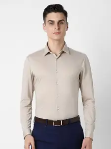 V Dot Men Spread Collar Solid Cotton Slim Fit Party Shirt