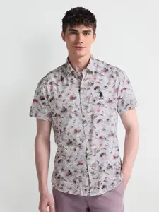 U.S. Polo Assn. Men Smart Spread Collar Floral Printed Cotton Slim Fit Casual Shirt