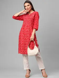 Shree Abstract Printed Beads and Stones Straight Kurta