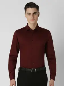 V Dot Men Spread Collar Geometric Printed Cotton Slim Fit Party Shirt