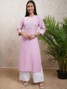 Vishudh Lavender Floral Embroidered Thread Work Straight Kurta