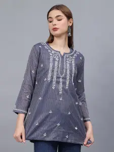 Seva Chikan Ethnic Motifs Embroidered Chikankari Handloom Chikankari Kurti
