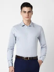 V Dot Men Spread Collar Geometric Printed Cotton Slim Fit Party Shirt