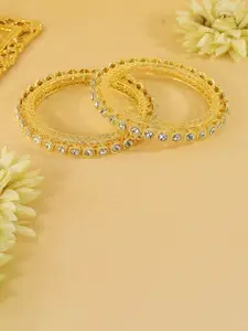 LAVAZZA Set Of 2 Gold-Plated Cubic Zirconia-Studded Polki Design Bangles