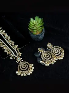 I Jewels Gold-Plated Kundan Stone-Studded Necklace and Earrings