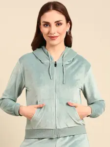 De Moza Women Solid Hooded Sweatshirt