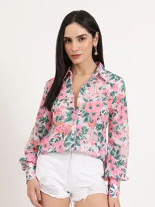 AMSWAN Women Premium Spread Collar Floral Printed Relaxed Fit Casual Shirt