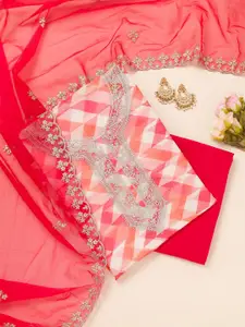 Koskii Printed Zari Organza Unstitched Dress Material