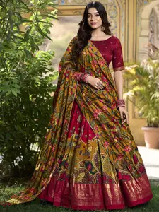 LOOKNBOOK ART Printed Kalamkari Ready to Wear Lehenga & Unstitched Blouse With Dupatta