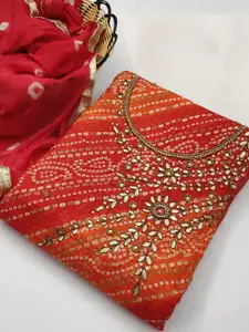 Ishin Bandhani Printed Beads and Stones Unstitched Dress Material