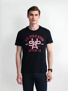 U.S. Polo Assn. Men Striped Printed Round Neck Cotton Slim Fit T-shirt
