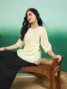 Sangria Embroidered Peplum Top