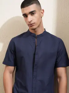 Highlander Men Dobby Textured Solid Mandarin Collar Casual Shirt