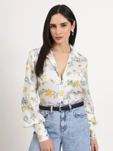 AMSWAN Women Premium Spread Collar Floral Printed Relaxed Fit Casual Shirt