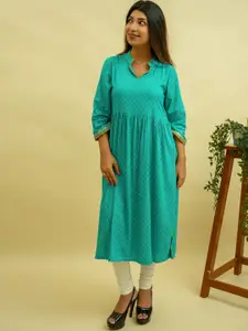 GO BOUJEE Geometric Printed Mandarin Collar Cotton A-Line Kurta