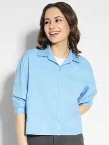 AMERICAN EAGLE OUTFITTERS Women Spread Collar Solid Cotton Casual Shirt