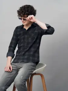 TRYBUY.IN Men Comfort Spread Collar Tartan Checked Cotton Party Shirt