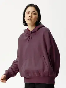 MISCHIEF MONKEY Women Solid Hooded Oversized Sweatshirt