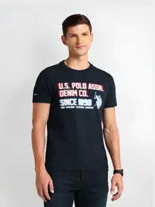 U.S. Polo Assn. Men Typography Printed Round Neck Cotton Slim Fit T-Shirt