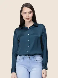 AMSWAN Women Premium Spread Collar Solid Relaxed Fit Casual Shirt