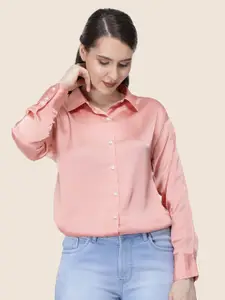 AMSWAN Women Premium Spread Collar Solid Relaxed Fit Casual Shirt