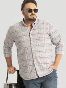 Snitch Men Plus Size Classic Button-Down Collar Tartan Checked Cotton Casual Shirt
