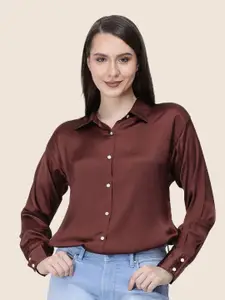 AMSWAN Women Premium Spread Collar Solid Relaxed Fit Casual Shirt