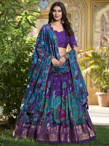 LOOKNBOOK ART Printed Kalamkari Ready to Wear Lehenga & Unstitched Blouse With Dupatta