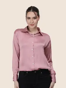 AMSWAN Women Premium Spread Collar Solid Relaxed Fit Casual Shirt