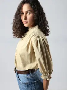 Vero Moda Mandarin Collar Bishop Sleeves Cotton Top