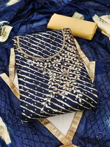 KIMISHA Leheriya Printed Beads & Stones Embellished Unstitched Dress Material