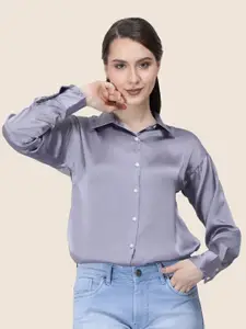 AMSWAN Women Premium Spread Collar Solid Relaxed Fit Casual Shirt
