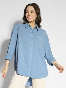 AMERICAN EAGLE OUTFITTERS Women Spread Collar Solid Cotton Oversized Casual Shirt