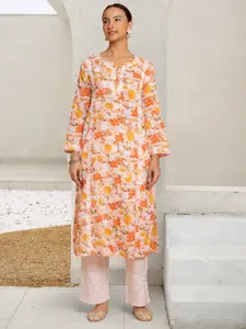 HOUSE OF KARI Floral Printed Chikankari Cotton Kurta