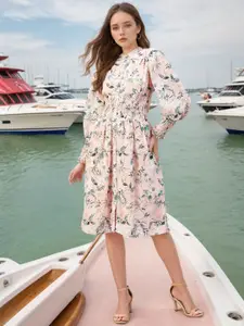 RARE Floral Print Georgette A-Line Midi Dress