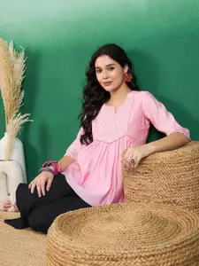 Sangria Embroidered Longline Tops