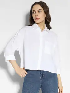 AMERICAN EAGLE OUTFITTERS Women Spread Collar Solid Cotton Casual Shirt