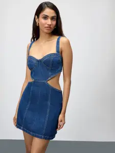 FREAKINS Cut Out Denim Sheath Mini Dress