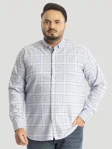 Snitch Men Plus Size Classic Button-Down Collar Tartan Checked Cotton Casual Shirt