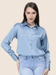 AMSWAN Women Premium Spread Collar Solid Relaxed Fit Casual Shirt